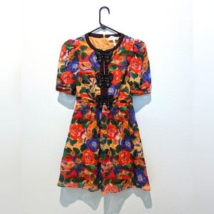 Saloni Floral Silk Mini Dress